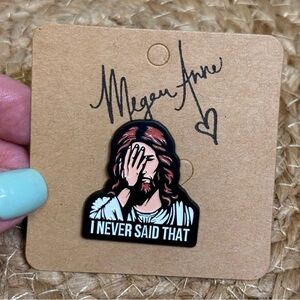 Facepalm Jesus Enamel Brooch - Brown Hair